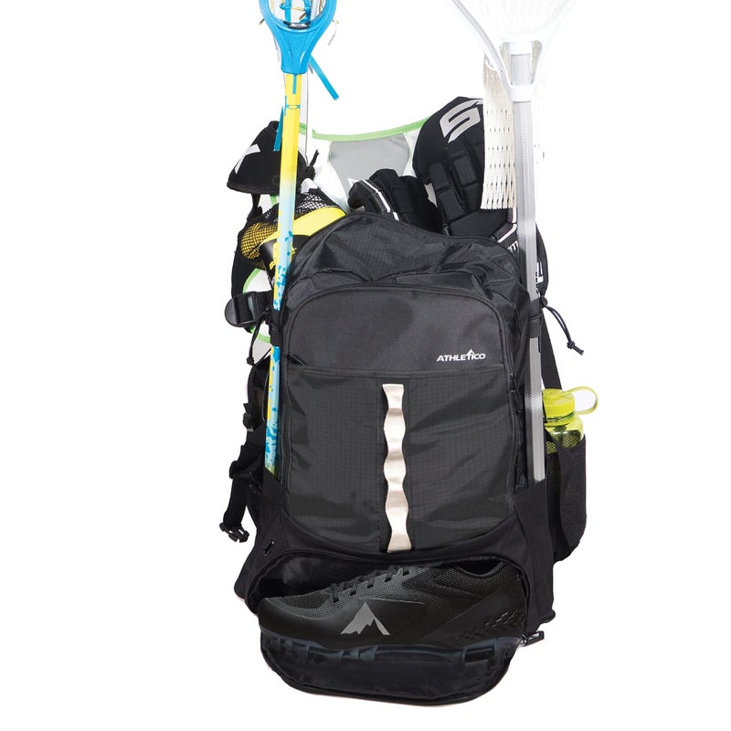 Athletico Lacrosse Bag - Extra Large Backpack - Field Hockey Equipment - Two Stick Holders and Separate Cleats Compartment (Black) - Image 1